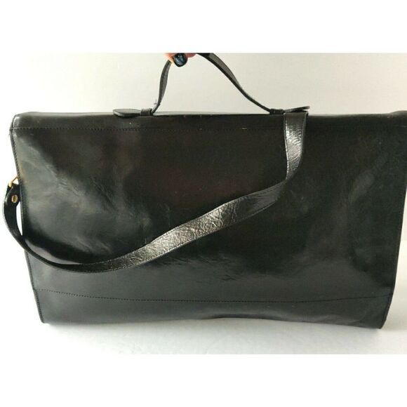 MICHAEL ROME M. FINE BLACK GENUINE LEATHER FLAP BUSINESS TOTE SHOULDER BAG CASE - Picture 6 of 10